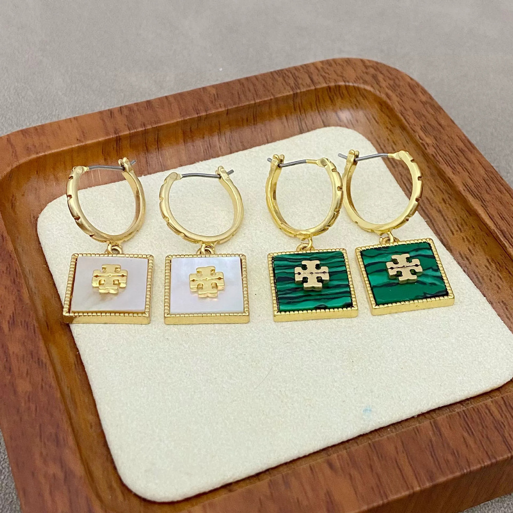 Tory Burch Geometric Square Shell Inlay Metal Earrings